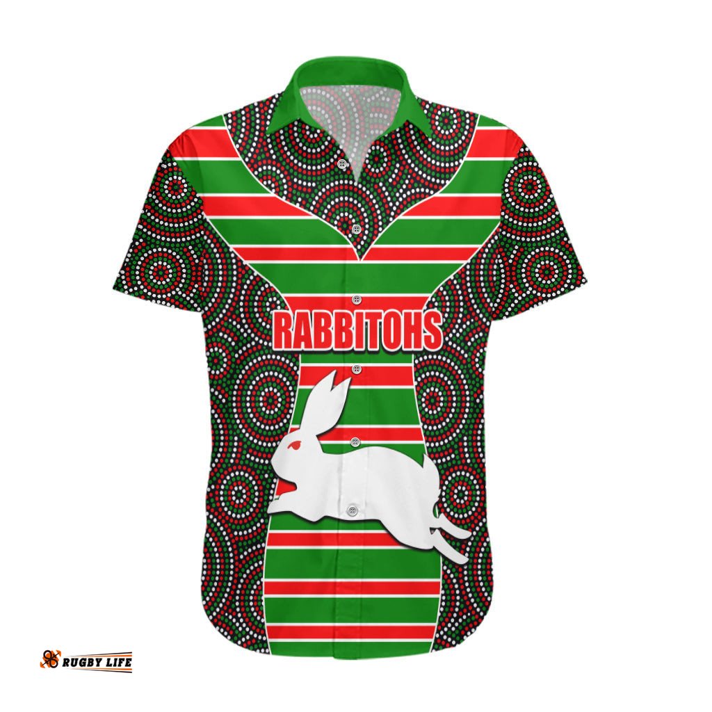 NRL Rabbitohs Hawaiian Shirt Mix Dot Aboriginal