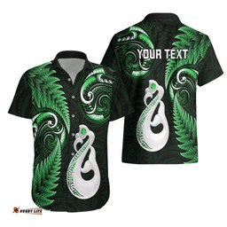 Personalised New Zealand Hawaiian Shirt Aotearoa Silver Fern With Manaia Maori Unique Green