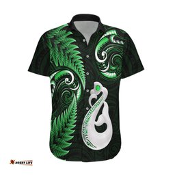 Personalised New Zealand Hawaiian Shirt Aotearoa Silver Fern With Manaia Maori Unique Green