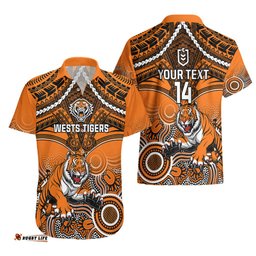 Personalised Tigers Rugby Hawaiian Shirt Aboriginal Mix Polynesian Pattern