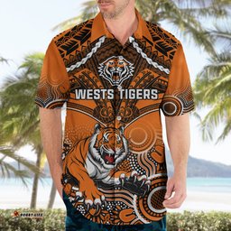 Personalised Tigers Rugby Hawaiian Shirt Aboriginal Mix Polynesian Pattern