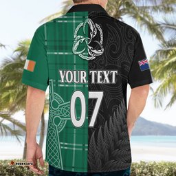 Personalised New Zealand Mix Ireland Rugby Hawaiian Shirt Celtic Knot Mix Silver Ferns