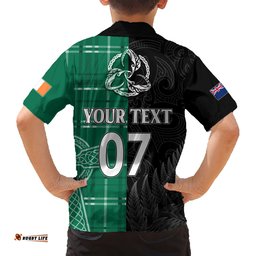 Personalised New Zealand Mix Ireland Rugby Hawaiian Shirt Celtic Knot Mix Silver Ferns
