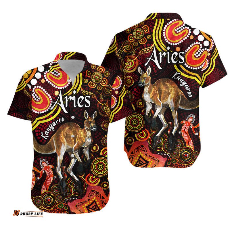 Australian Astrology Hawaiian Shirt Aries Kangaroo Zodiac Aboriginal Vibes Red
