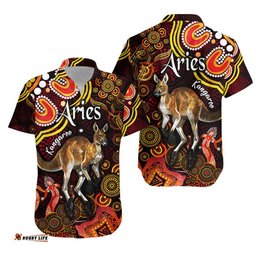 Australian Astrology Hawaiian Shirt Aries Kangaroo Zodiac Aboriginal Vibes Red
