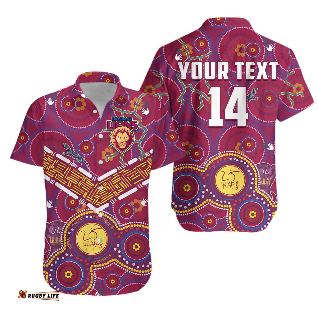 Custom Text And Number Brisbane Football Hawaiian Shirt Indigenous Pattern Go Lions Unique Version