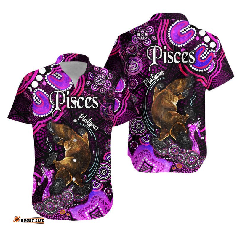Australian Astrology Hawaiian Shirt Pisces Platypus Zodiac Aboriginal Vibes Pink