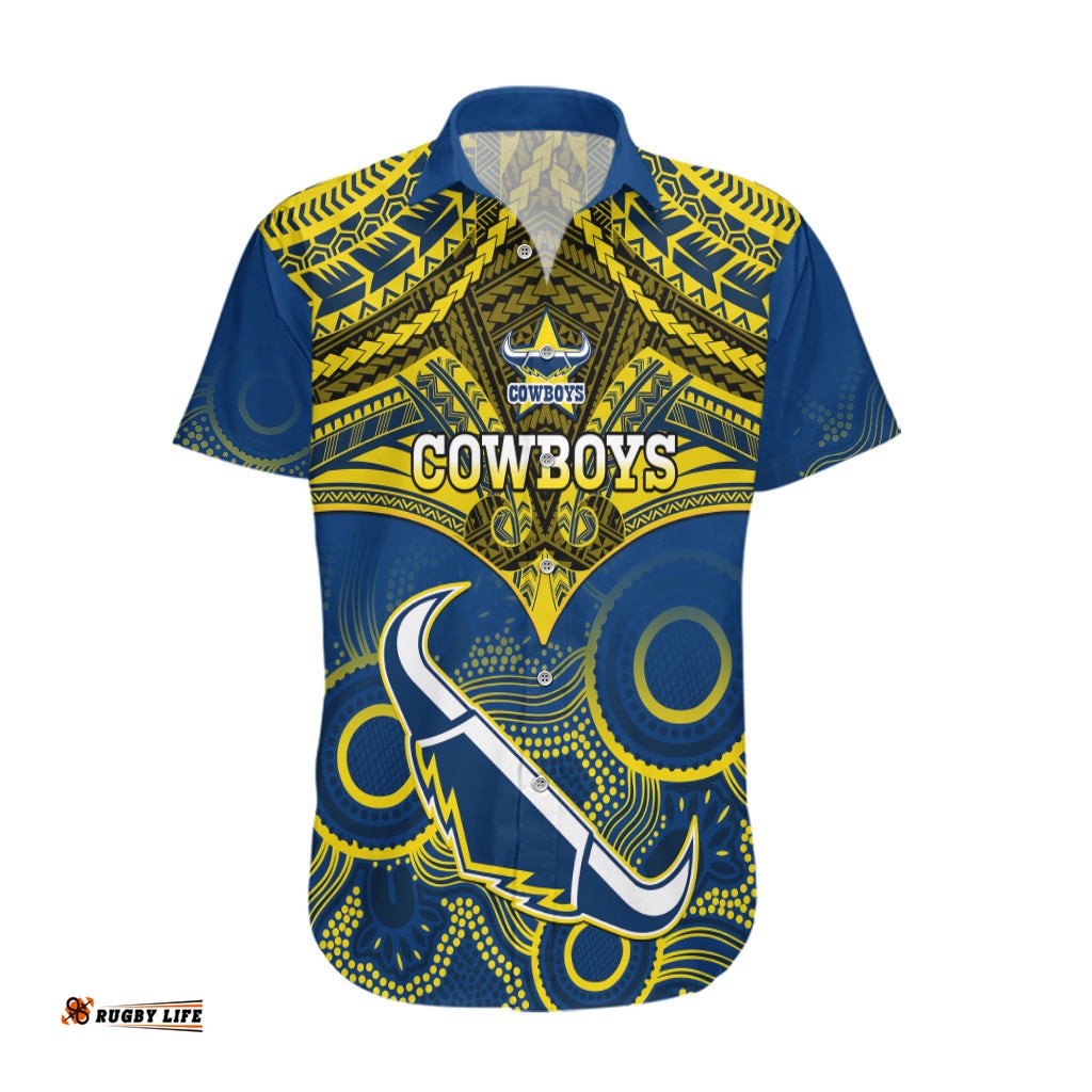Cowboys Rugby Hawaiian Shirt Aboriginal Mix Polynesian Pattern