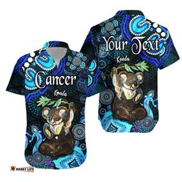 Custom Personalised Australian Astrology Hawaiian Shirt Cancer Koala Zodiac Aboriginal Vibes Blue