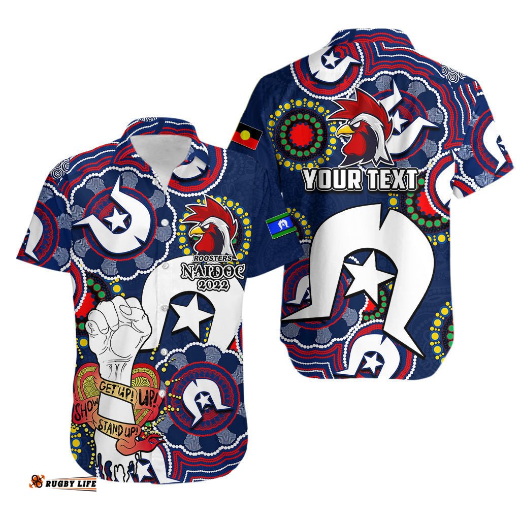 Custom Personalised Roosters Rugby NAIDOC Week Hawaiian Shirt Let's Fight Together