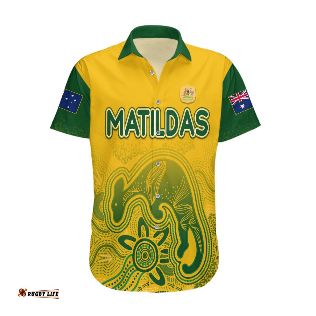 Personalised Australia Soccer Indigenous Hawaiian Shirt Women World Cup Matildas Gradient Ver.