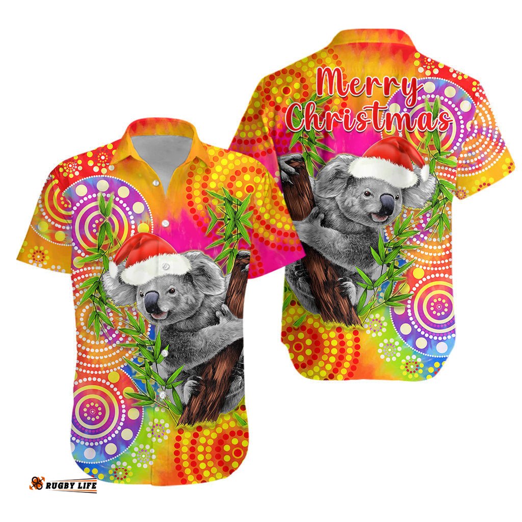 Australia Koala Aboriginal Hawaiian Shirt Rainbow Tie Dye Merry Christmas