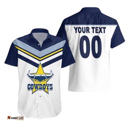 Custom Text And Number NRL Cowboys Hawaiian Shirt New Jersey White