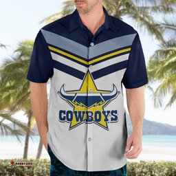 Custom Text And Number NRL Cowboys Hawaiian Shirt New Jersey White