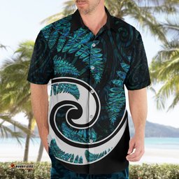 New Zealand Hawaiian Shirt Maori With Silver Fern Papua Shell Green Ver.2