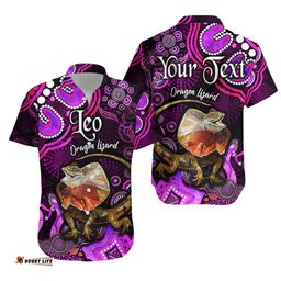 Custom Personalised Australian Astrology Hawaiian Shirt Leo Dragon Lizard Zodiac Aboriginal Vibes Pink