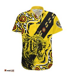 Custom Text And Number Richmond Tigers Football Hawaiian Shirt Angry Tiger Roaring Aboriginal Boomerang and Dots Art