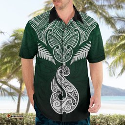 Personalised New Zealand Hawaiian Shirt Hei Matau Mix Silver Fern Basic