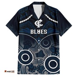 Carlton Football Hawaiian Shirt Blues Aboriginal Mix Polynesian Pattern