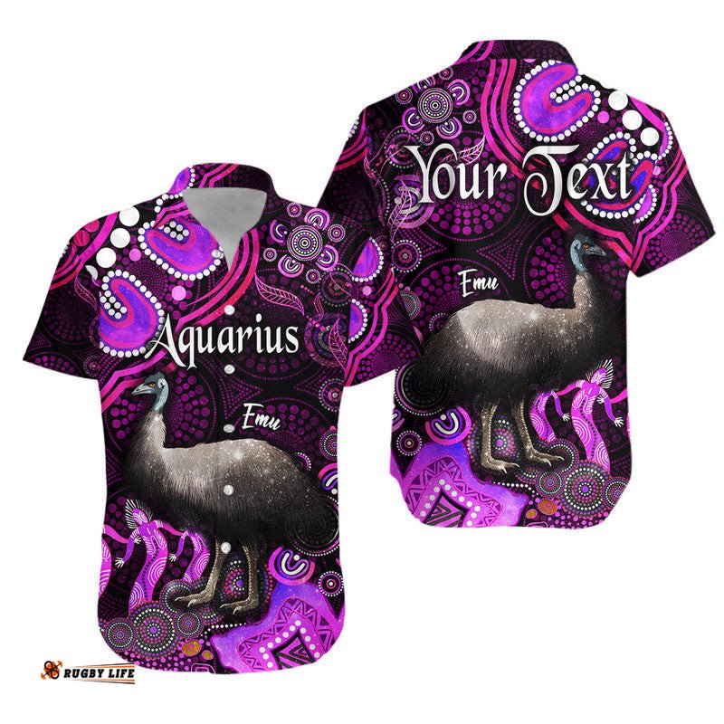 Custom Personalised Australian Astrology Hawaiian Shirt Aquarius Emu Glider Zodiac Aboriginal Vibes Pink