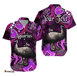 Custom Personalised Australian Astrology Hawaiian Shirt Aquarius Emu Glider Zodiac Aboriginal Vibes Pink