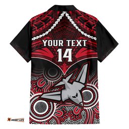 Personalised Essendon Football Hawaiian Shirt Bombers Aboriginal Mix Polynesian Pattern