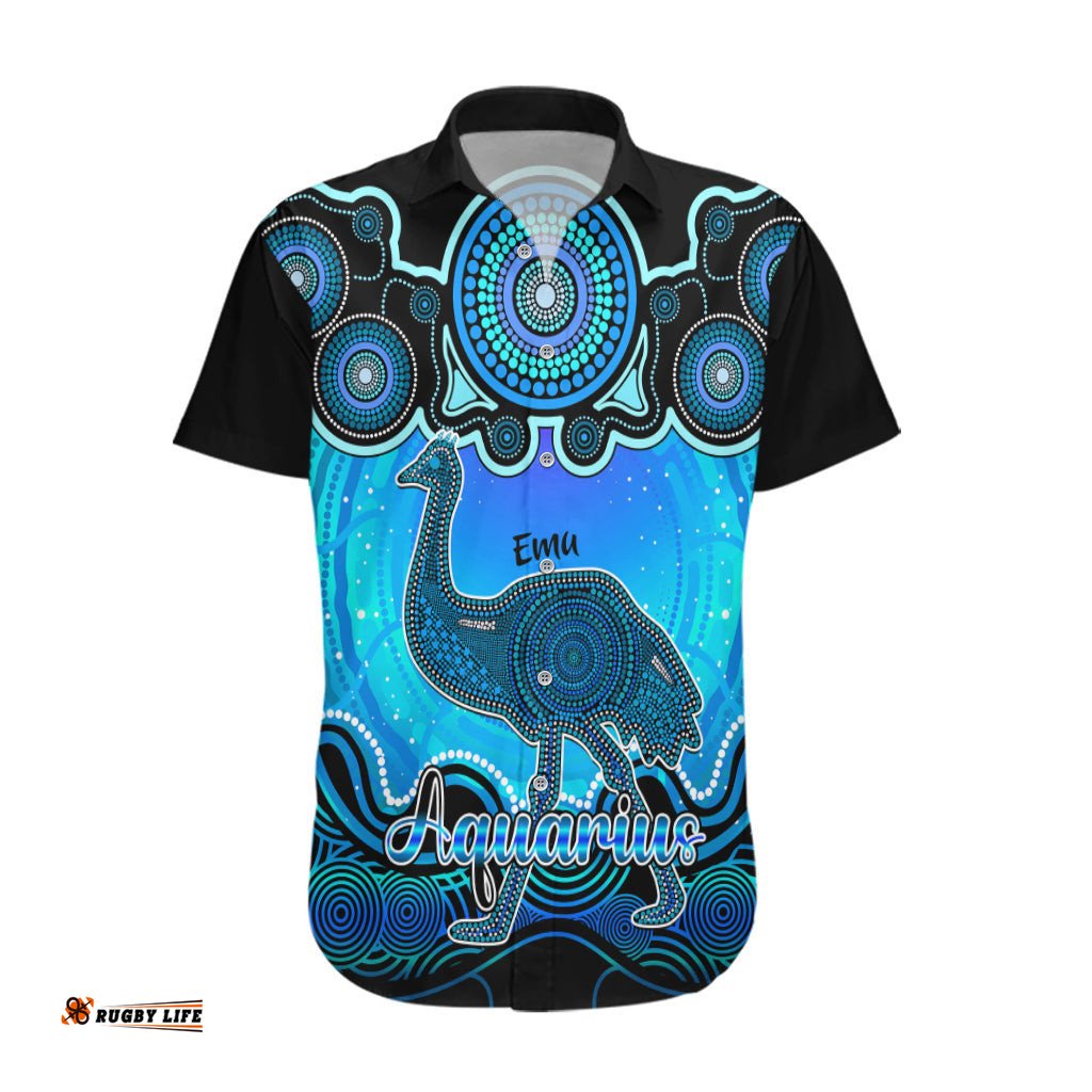 Personalised Australia Aquarius Emu Zodiac Hawaiian Shirt Auz Astrology Aboriginal Aqua