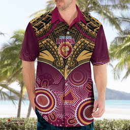 Personalised Brisbane Football Hawaiian Shirt Go Lions Aboriginal Mix Polynesian Pattern