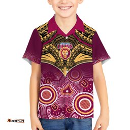 Personalised Brisbane Football Hawaiian Shirt Go Lions Aboriginal Mix Polynesian Pattern