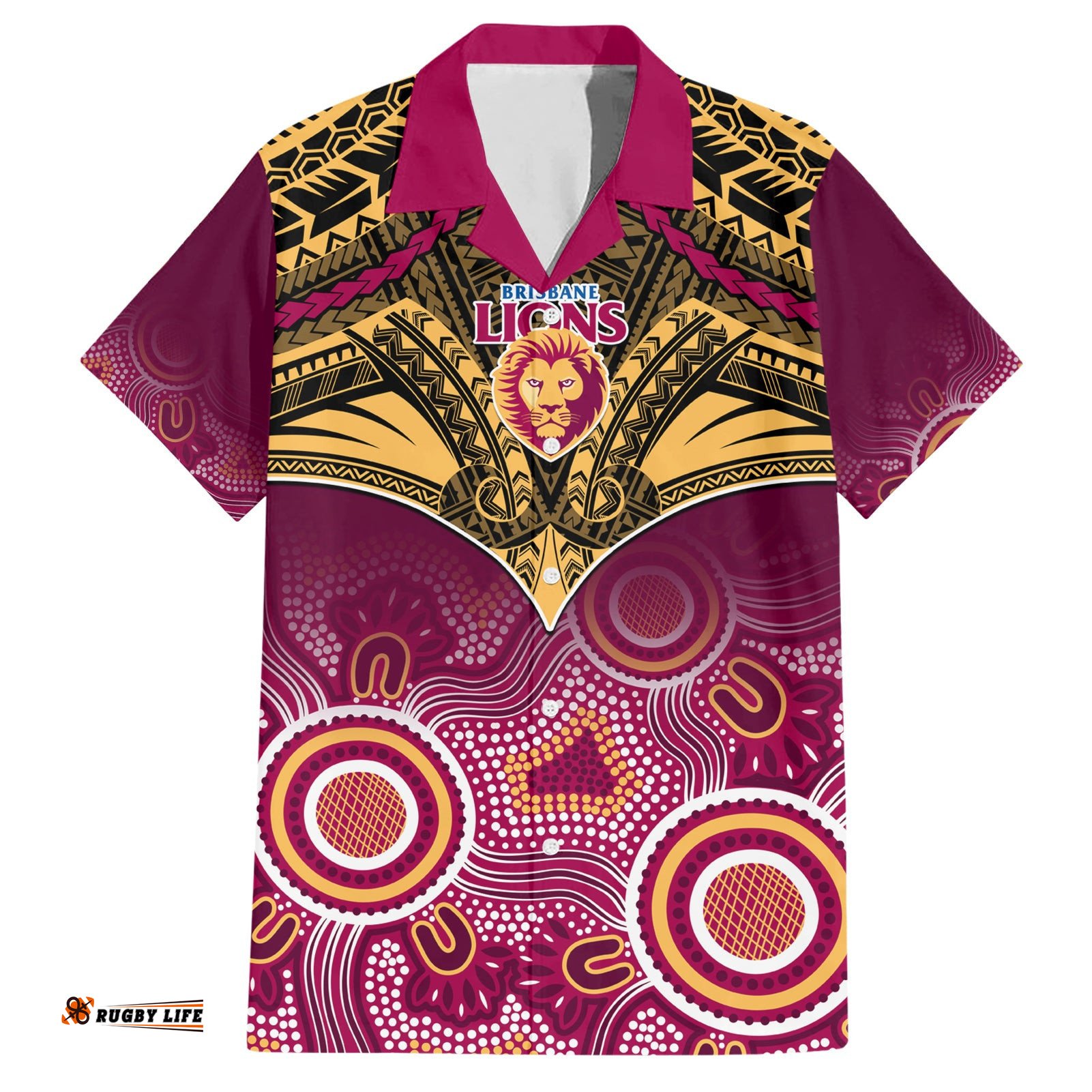Personalised Brisbane Football Hawaiian Shirt Go Lions Aboriginal Mix Polynesian Pattern