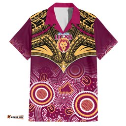 Personalised Brisbane Football Hawaiian Shirt Go Lions Aboriginal Mix Polynesian Pattern