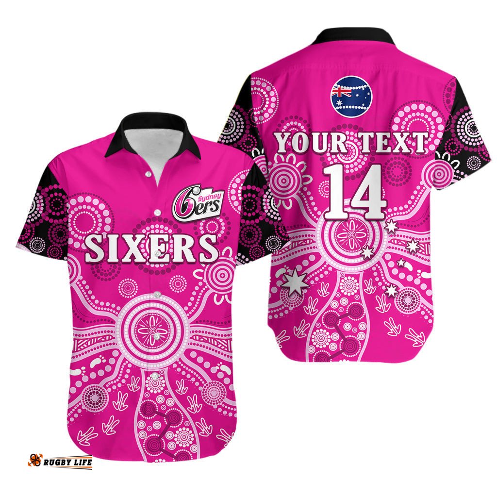 Custom Text And Number Sydney Sixers Hawaiian Shirt Cricket Indigenous Australian Art Ver.01