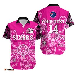 Custom Text And Number Sydney Sixers Hawaiian Shirt Cricket Indigenous Australian Art Ver.01