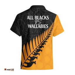 Australia Wallabies and Aotearoa Rugby Hawaiian Shirt Kangaroo Black Fern Maori Gold Vibe