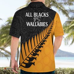 Australia Wallabies and Aotearoa Rugby Hawaiian Shirt Kangaroo Black Fern Maori Gold Vibe