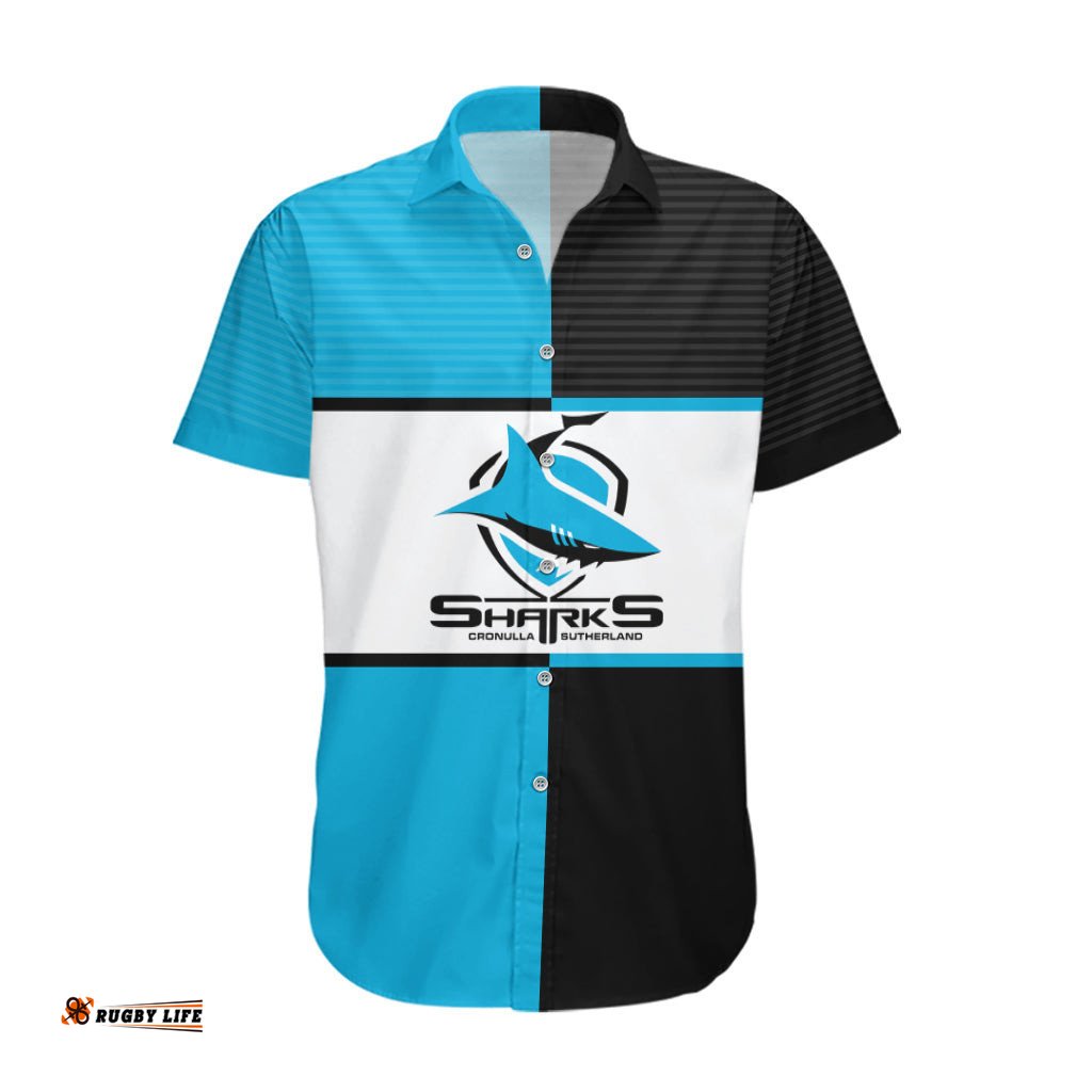 Custom Text And Number NRL Sharks Hawaiian Shirt Mix Jersey