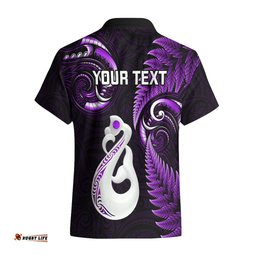 Personalised New Zealand Hawaiian Shirt Aotearoa Silver Fern With Manaia Maori Unique Purple