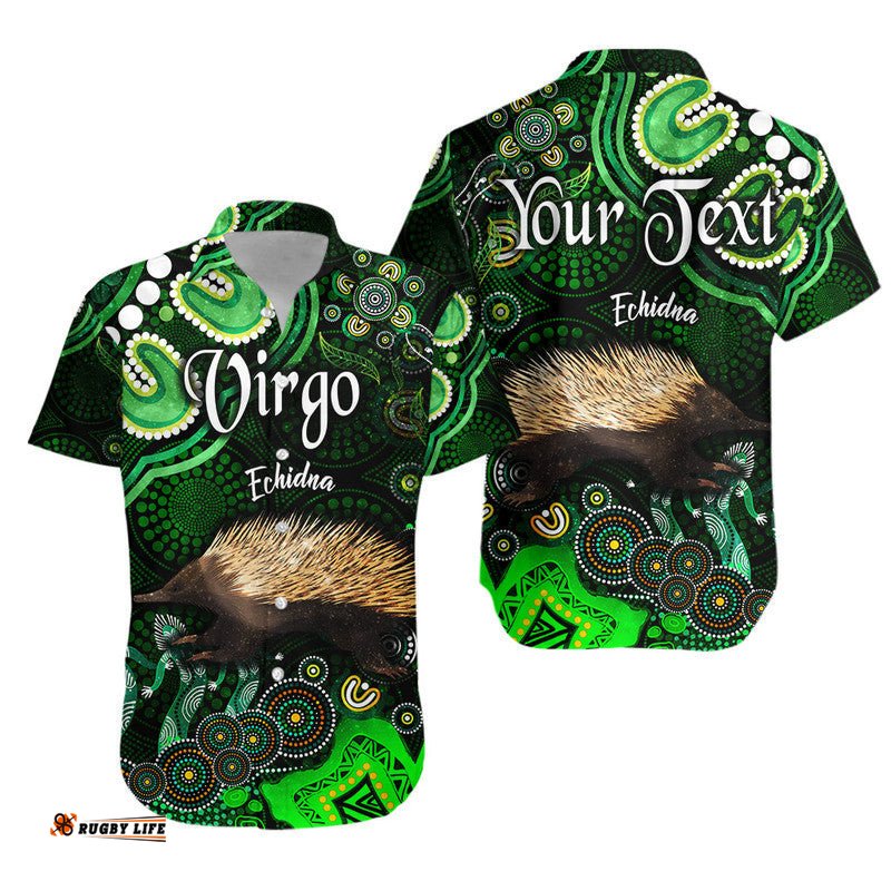 Custom Personalised Australian Astrology Hawaiian Shirt Virgo Echidna Zodiac Aboriginal Vibes Green