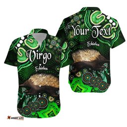 Custom Personalised Australian Astrology Hawaiian Shirt Virgo Echidna Zodiac Aboriginal Vibes Green