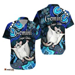 Australian Astrology Hawaiian Shirt Gemini Sugar Glider Zodiac Aboriginal Vibes Blue