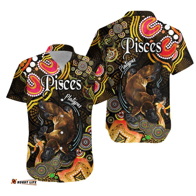 Australian Astrology Hawaiian Shirt Pisces Platypus Zodiac Aboriginal Vibes Gold
