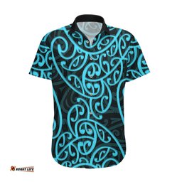 New Zealand Hawaiian Shirt Maori Pattern Light Blue