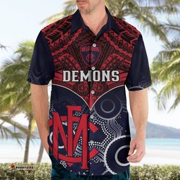 Melbourne Football Hawaiian Shirt Go Demons Aboriginal Mix Polynesian Pattern