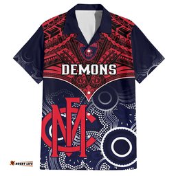 Melbourne Football Hawaiian Shirt Go Demons Aboriginal Mix Polynesian Pattern