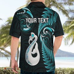 Personalised New Zealand Hawaiian Shirt Aotearoa Silver Fern With Manaia Maori Unique Turquoise