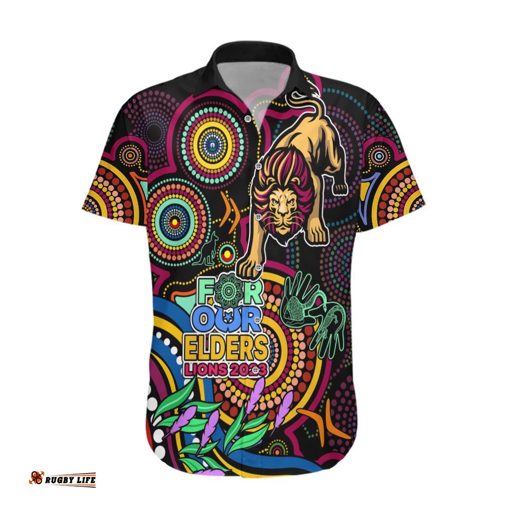 Custom Lions Football Aboriginal Art Hawaiian Shirt NAIDOC Indigenous Tribal
