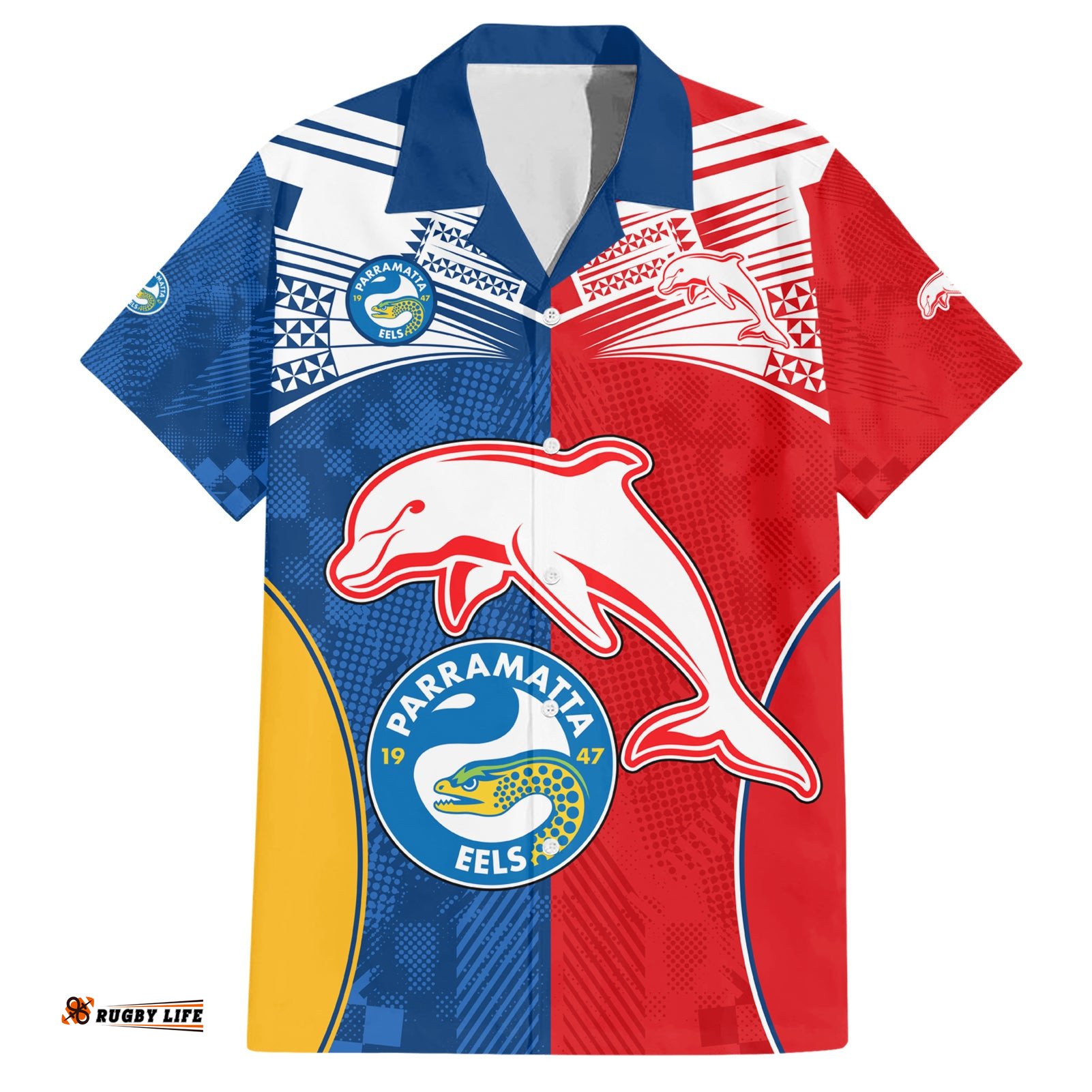 NRL Dolphins Combine Parra Eels Hawaiian Shirt Sporty Style