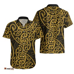 New Zealand Hawaiian Shirt Maori Pattern Gold