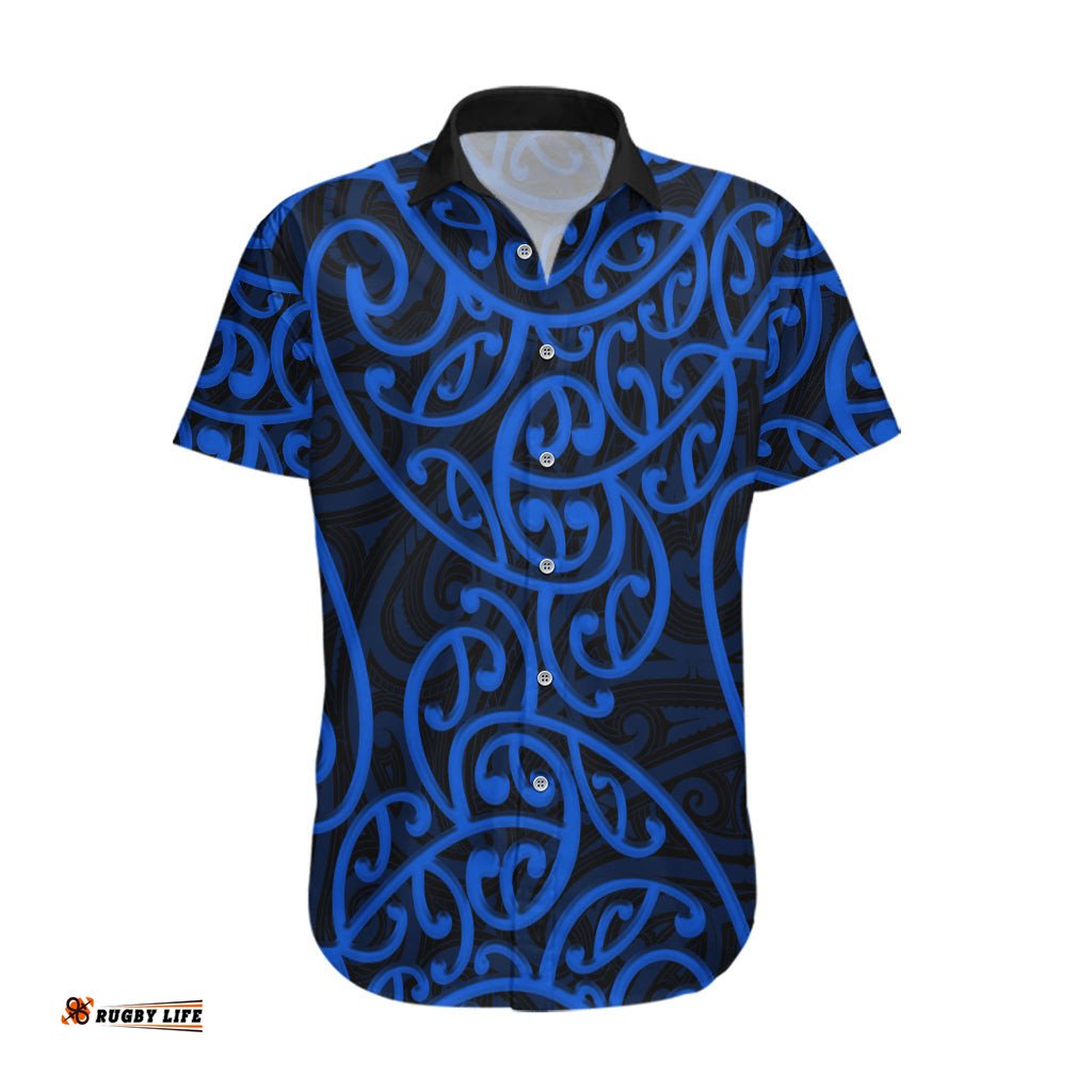 New Zealand Hawaiian Shirt Maori Pattern Blue