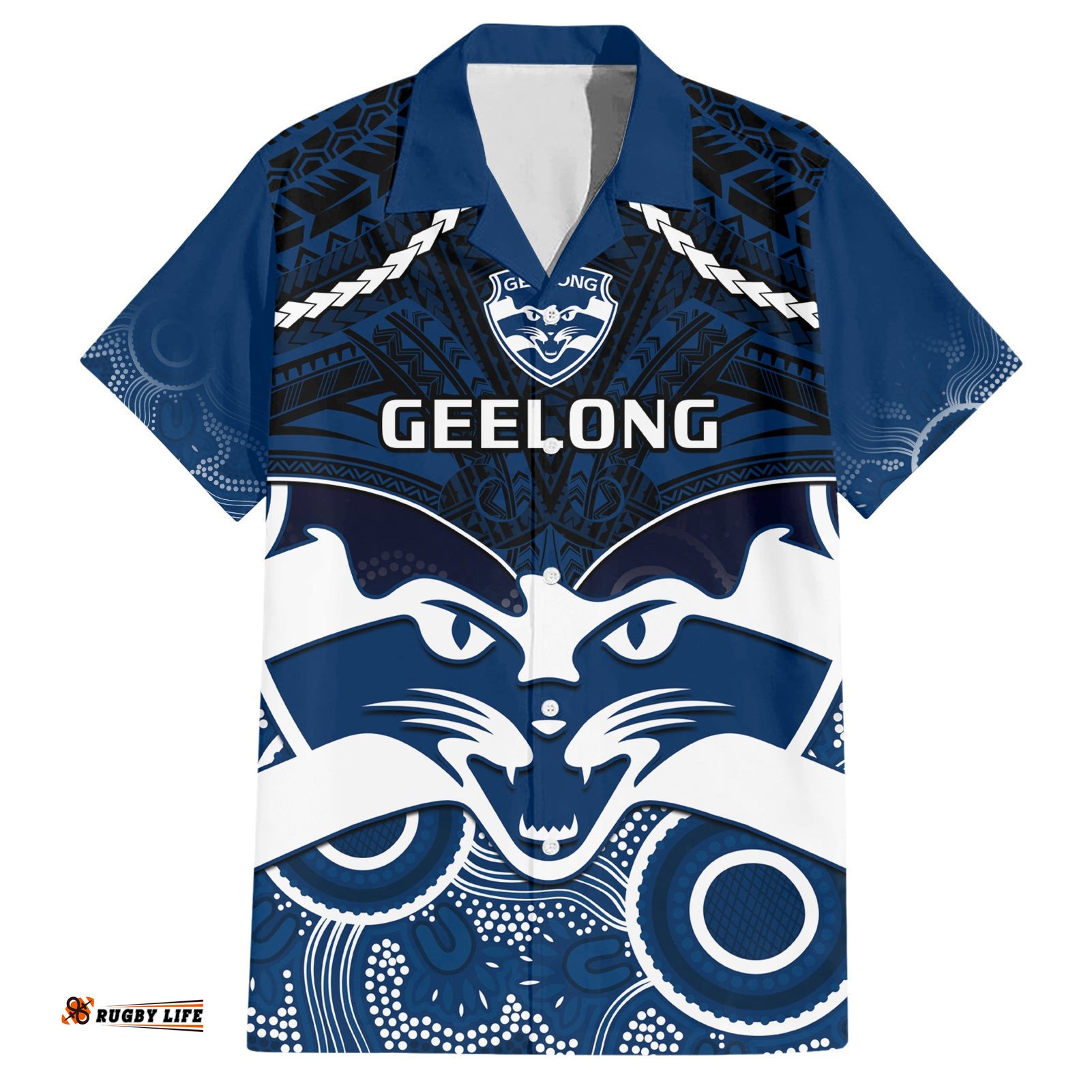 Geelong Football Hawaiian Shirt Go Cats Aboriginal Mix Polynesian Pattern